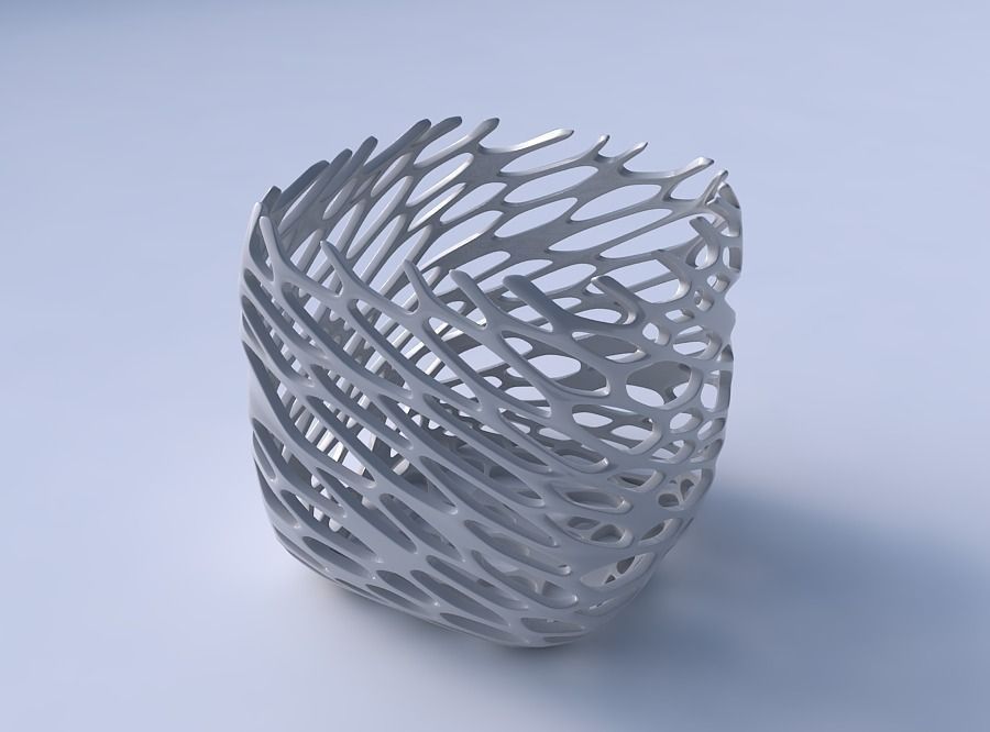 Vase quadratic stumpy with cracked and twisted organic lattice 2 3D print model_3
