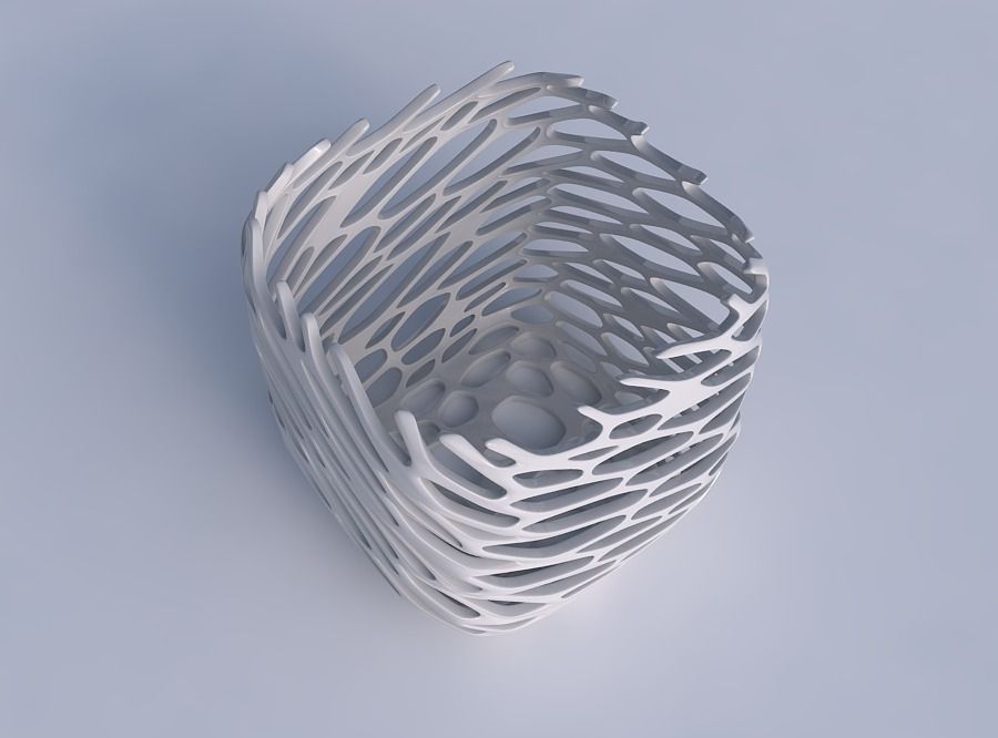 Vase quadratic stumpy with cracked and twisted organic lattice 2 3D print model_1