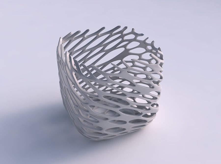 Vase quadratic stumpy with cracked and twisted organic lattice 2 3D print model_0