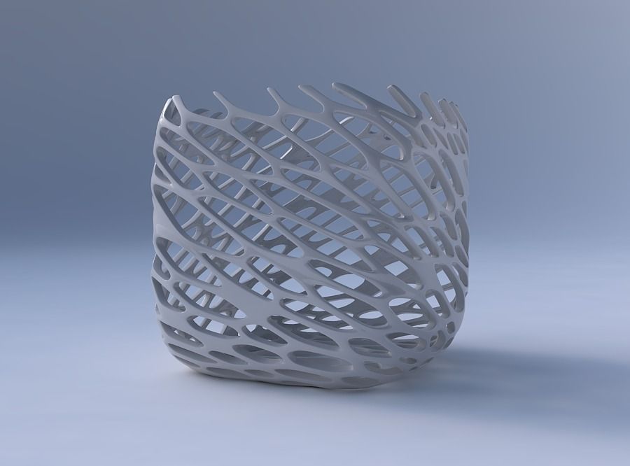 Vase quadratic stumpy with cracked and twisted organic lattice 2 3D print model_4