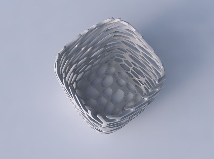 Vase quadratic stumpy with cracked and twisted organic lattice 2 3D print model_2