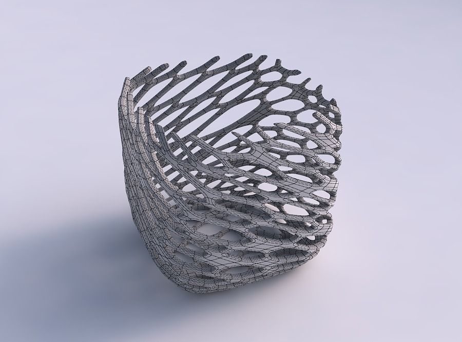 Vase quadratic stumpy with cracked and twisted organic lattice 2 3D print model_5