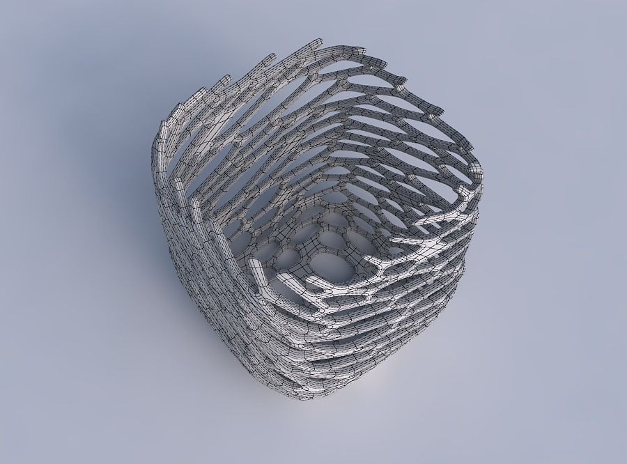 Vase quadratic stumpy with cracked and twisted organic lattice 2 3D print model_6