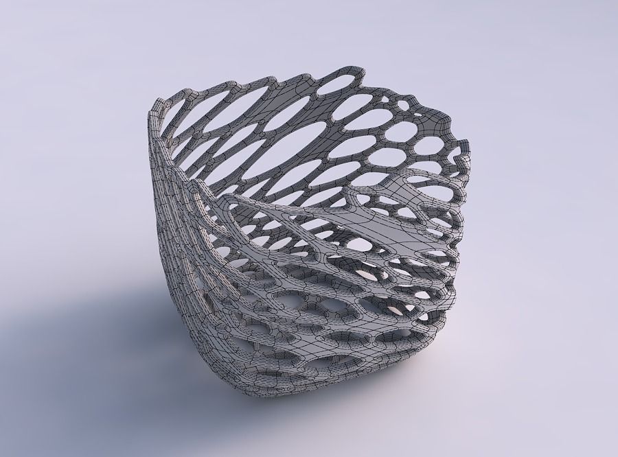 Vase quadratic stumpy with cracked and twisted organic lattice 3D print model_5