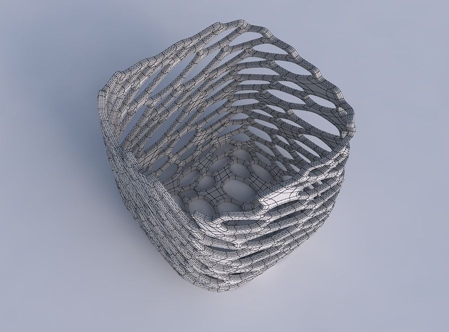 Vase quadratic stumpy with cracked and twisted organic lattice 3D print model_6