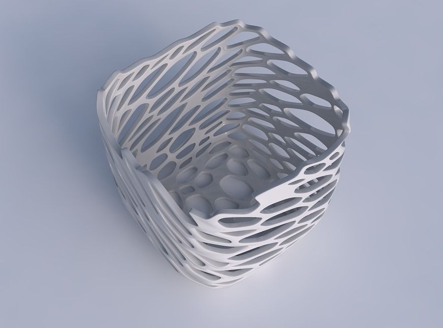 Vase quadratic stumpy with cracked and twisted organic lattice 3D print model_1