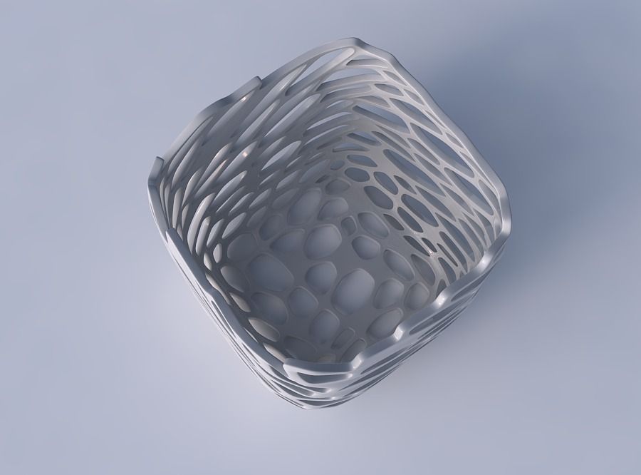 Vase quadratic stumpy with cracked and twisted organic lattice 3D print model_2