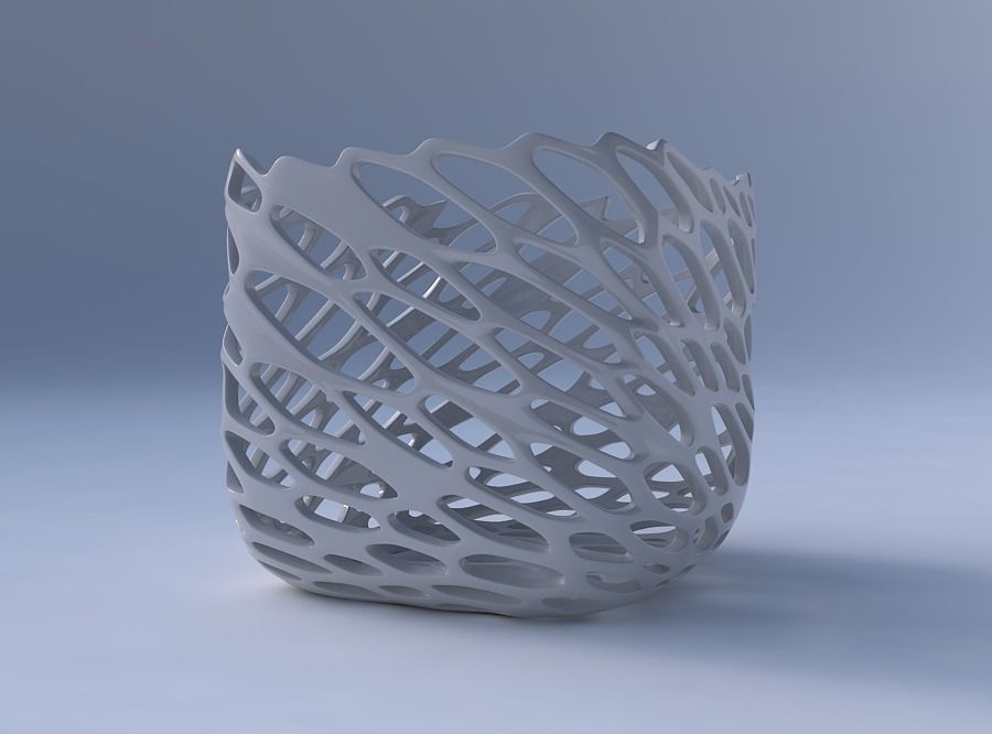Vase quadratic stumpy with cracked and twisted organic lattice 3D print model_4
