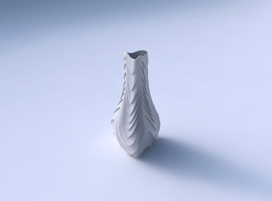 Vase puffy triangle with horizontal wavy inverted layers 3D print model_3