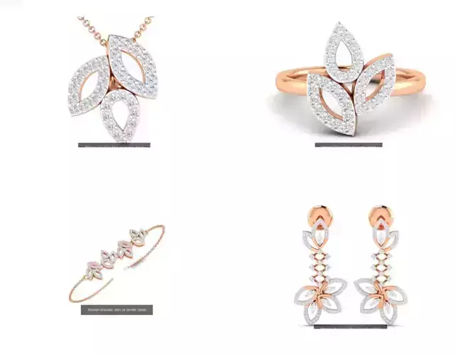 Leaf Ring Earrings Pendant Bracelet 3dm stl renders details