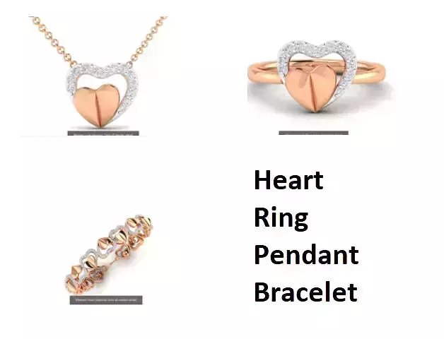 Heart Pendant Ring Bracelet 3dm stl renders details