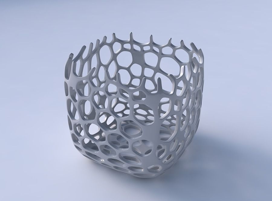 Vase quadratic stumpy with cracked organic lattice 2 3D print model_3