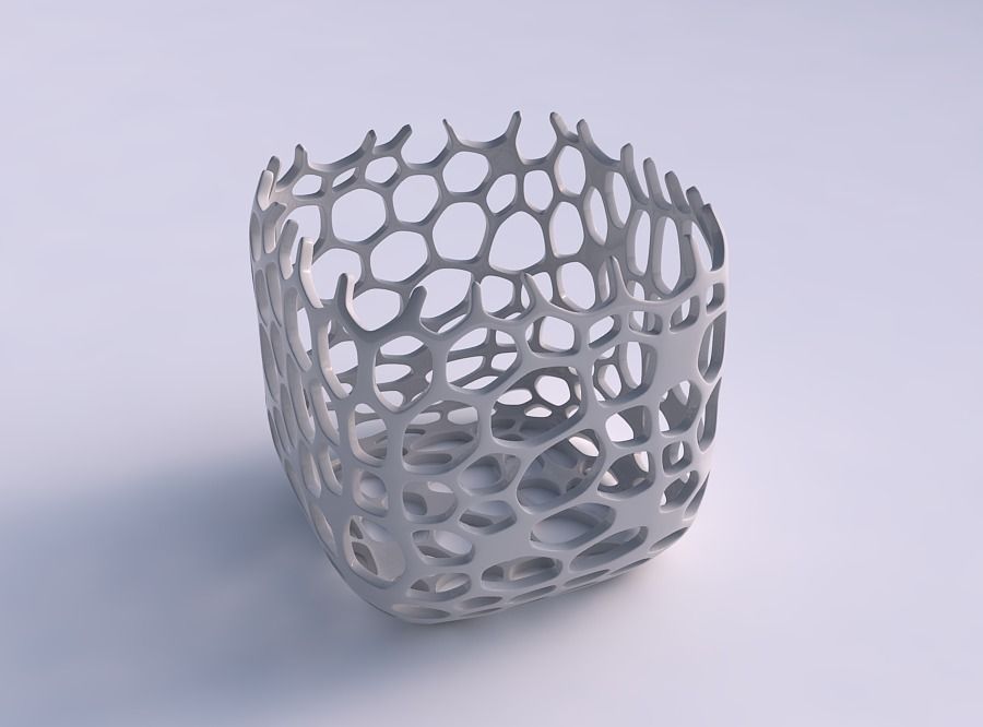 Vase quadratic stumpy with cracked organic lattice 2 3D print model_0
