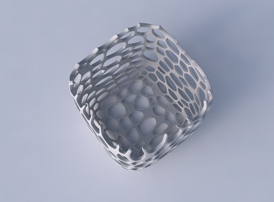 Vase quadratic stumpy with cracked organic lattice 2 3D print model_2