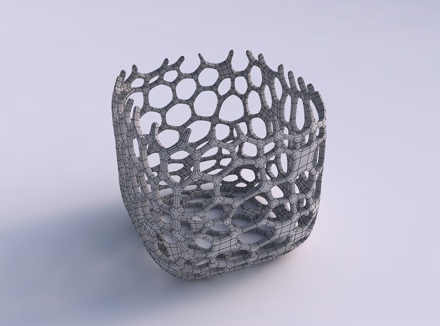Vase quadratic stumpy with cracked organic lattice 2 3D print model_5