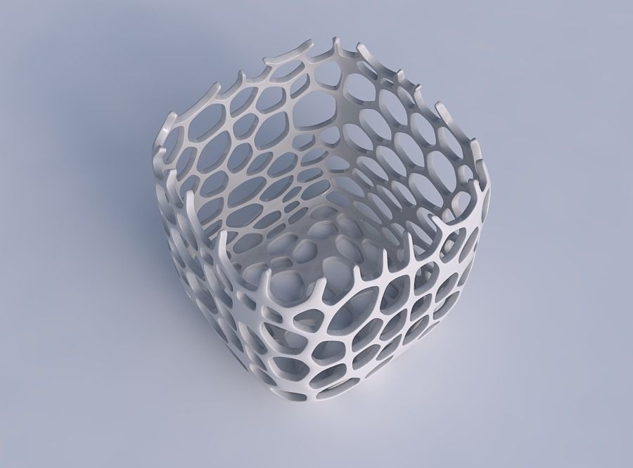 Vase quadratic stumpy with cracked organic lattice 2 3D print model_1