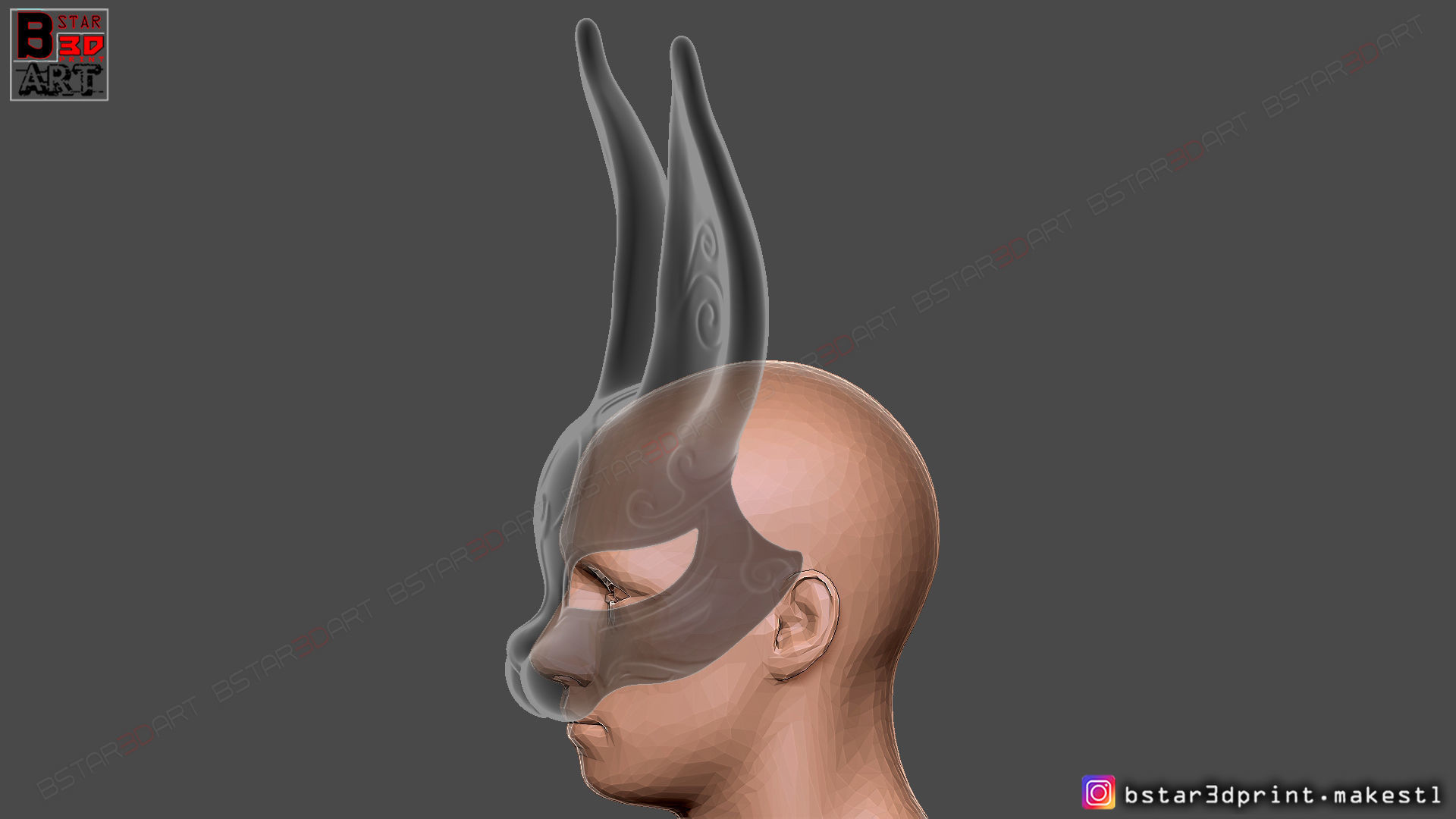  Rabbit Mask - Fox Mask - Bunny Mask - Demon Kitsune Cosplay  3D print model_17