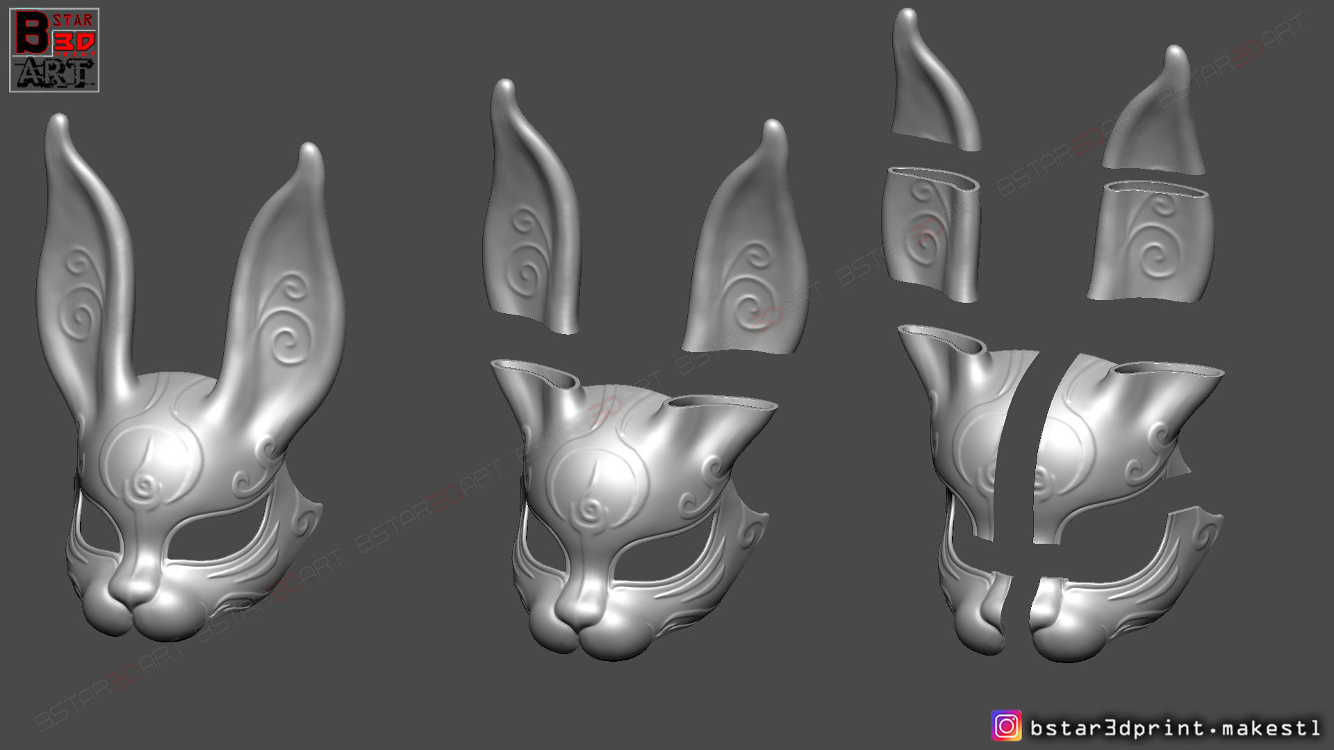  Rabbit Mask - Fox Mask - Bunny Mask - Demon Kitsune Cosplay  3D print model_20