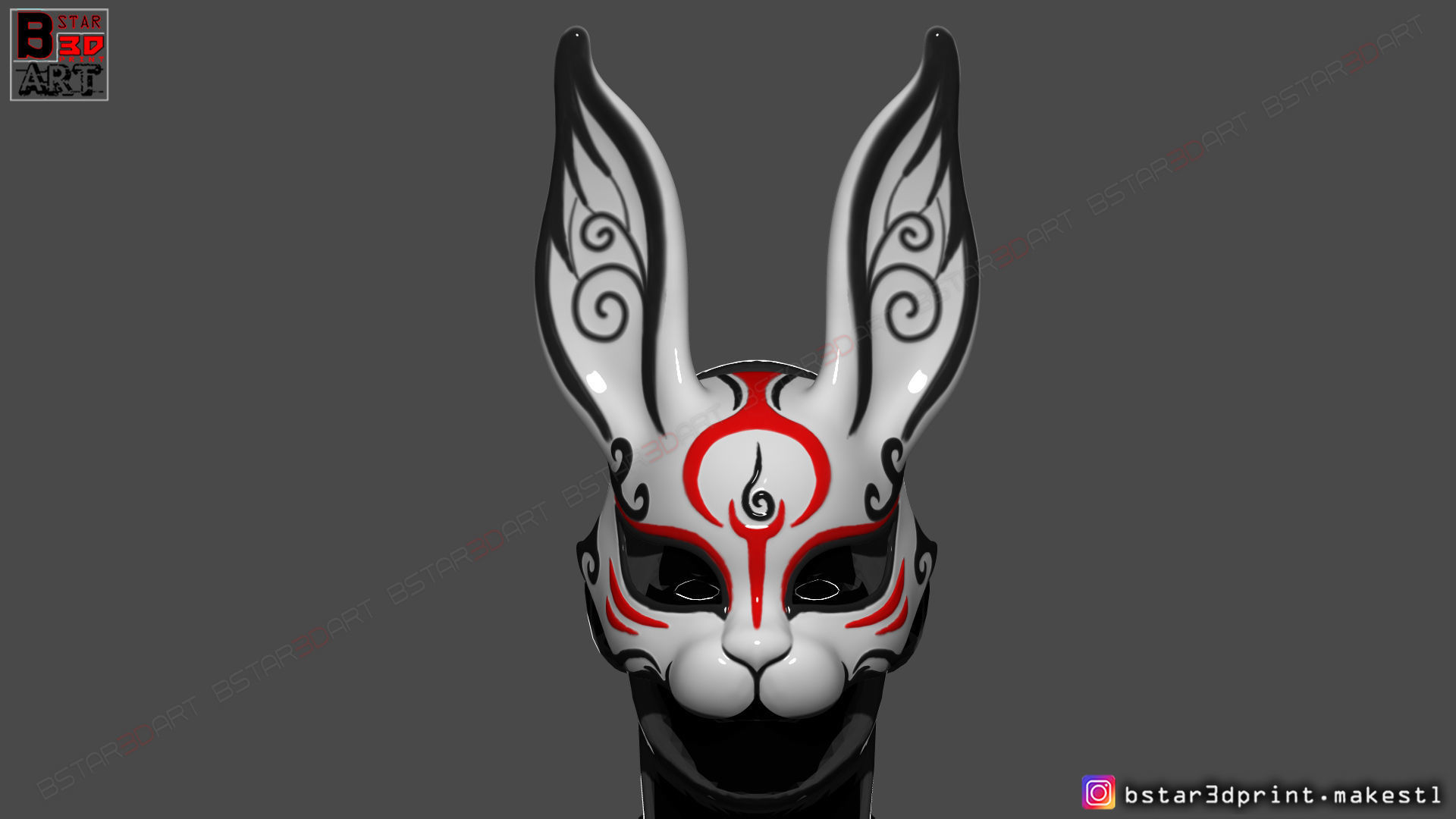  Rabbit Mask - Fox Mask - Bunny Mask - Demon Kitsune Cosplay  3D print model_15