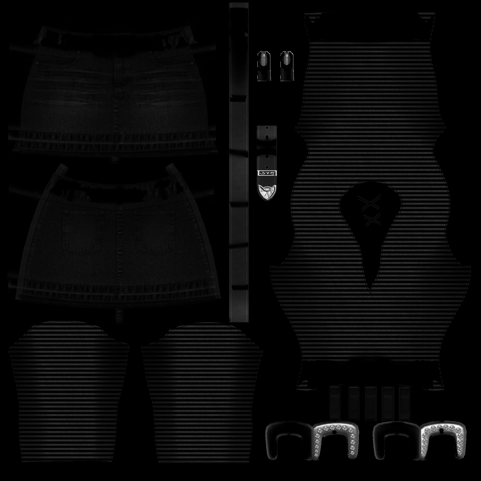 Mini Denim Skirt With Belt Outfit Low-poly 3D model_6