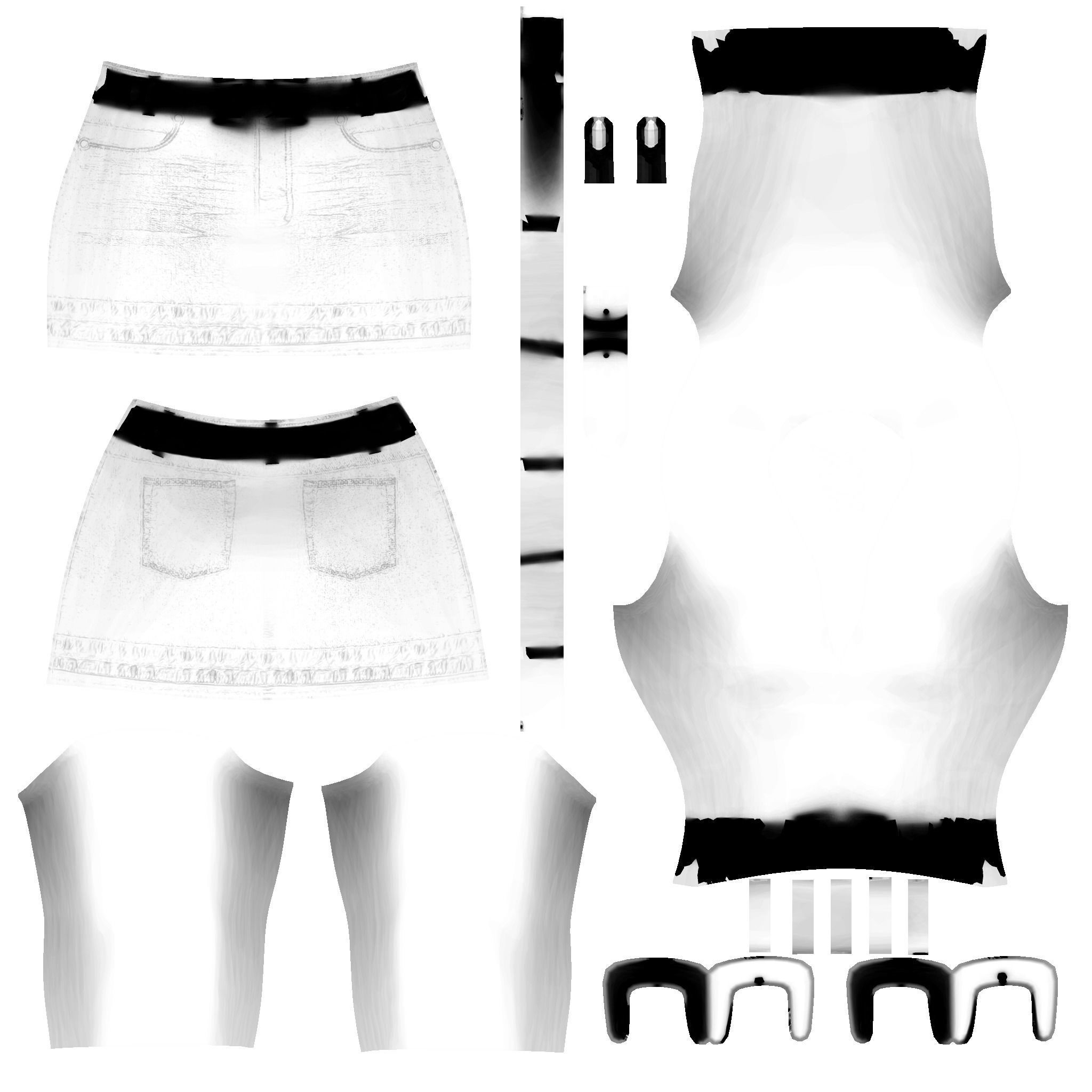 Mini Denim Skirt With Belt Outfit Low-poly 3D model_7