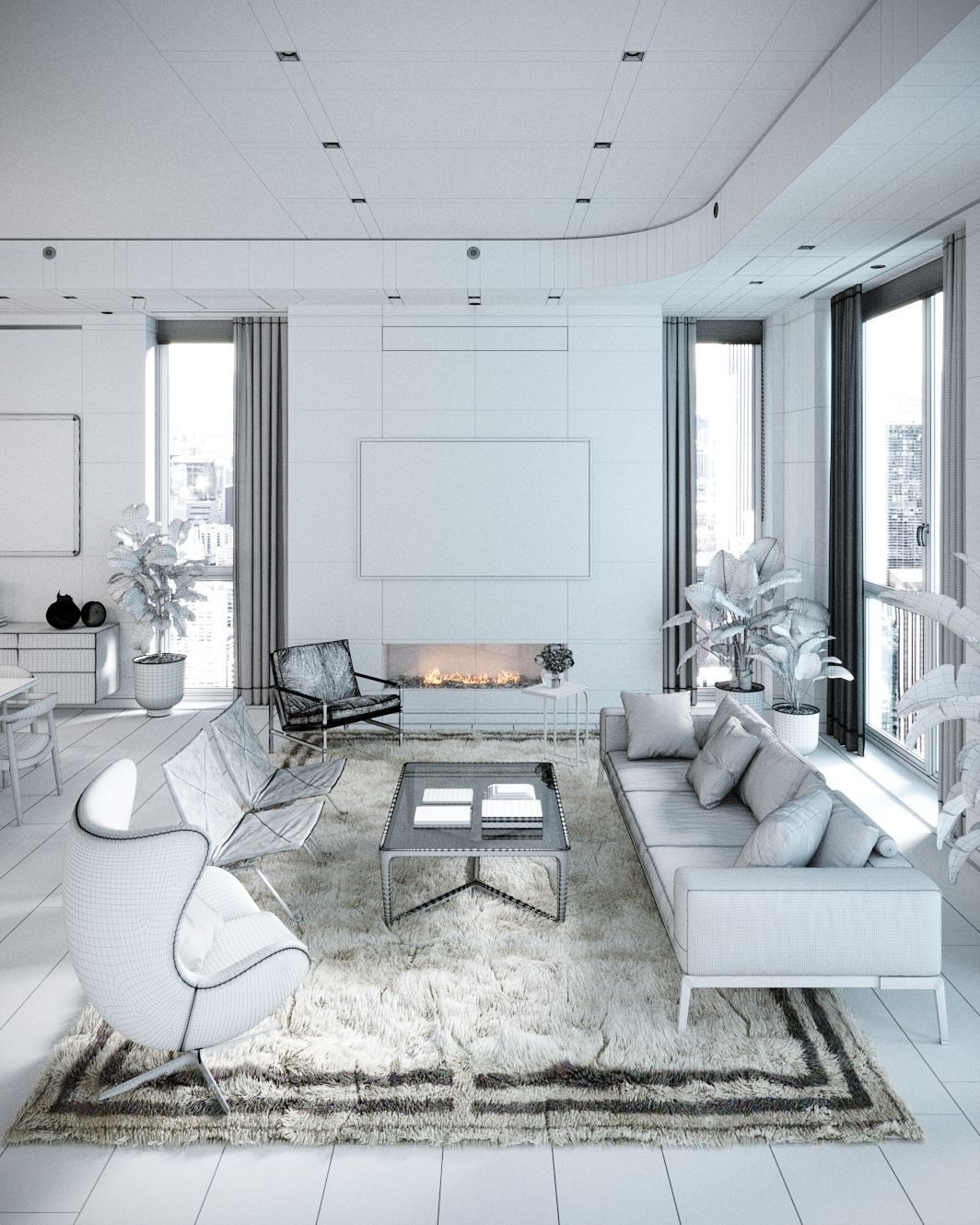 Living Room Full Scene 3D model_2