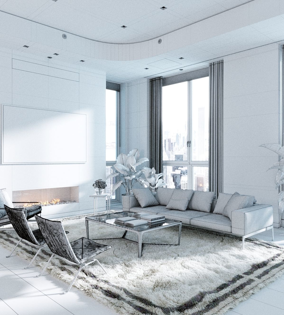 Living Room Full Scene 3D model_3