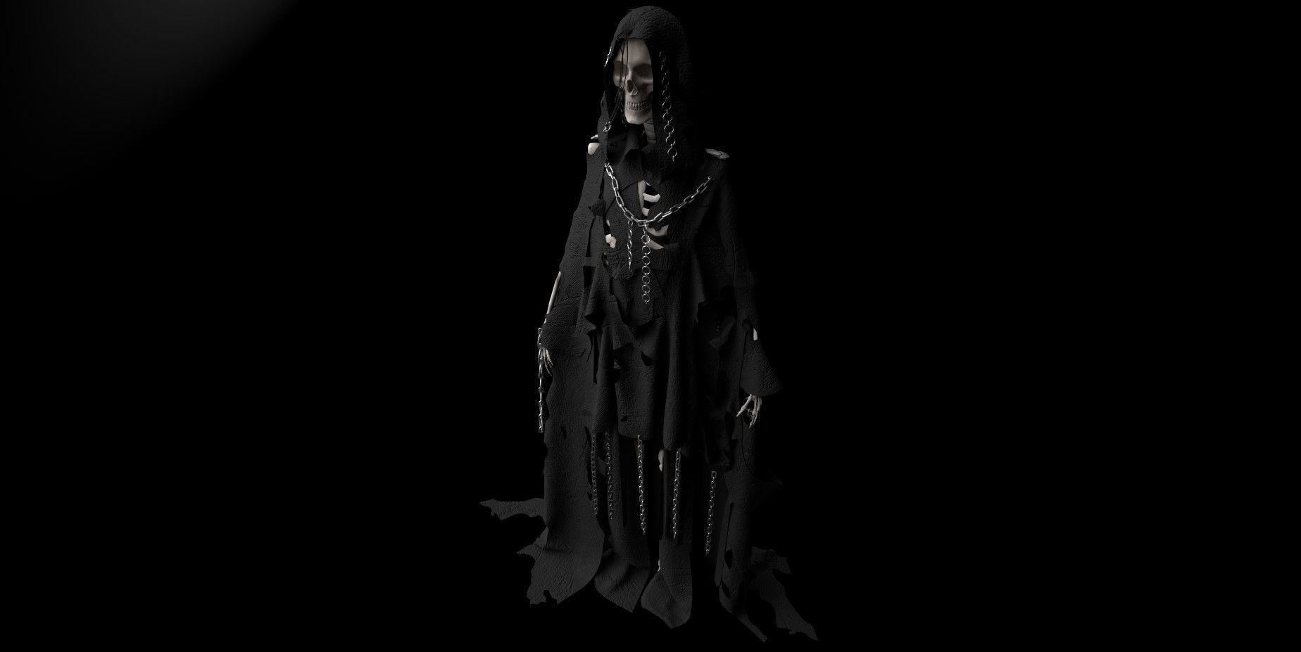 Sceleton in ragged cloth with chains 3D model_4