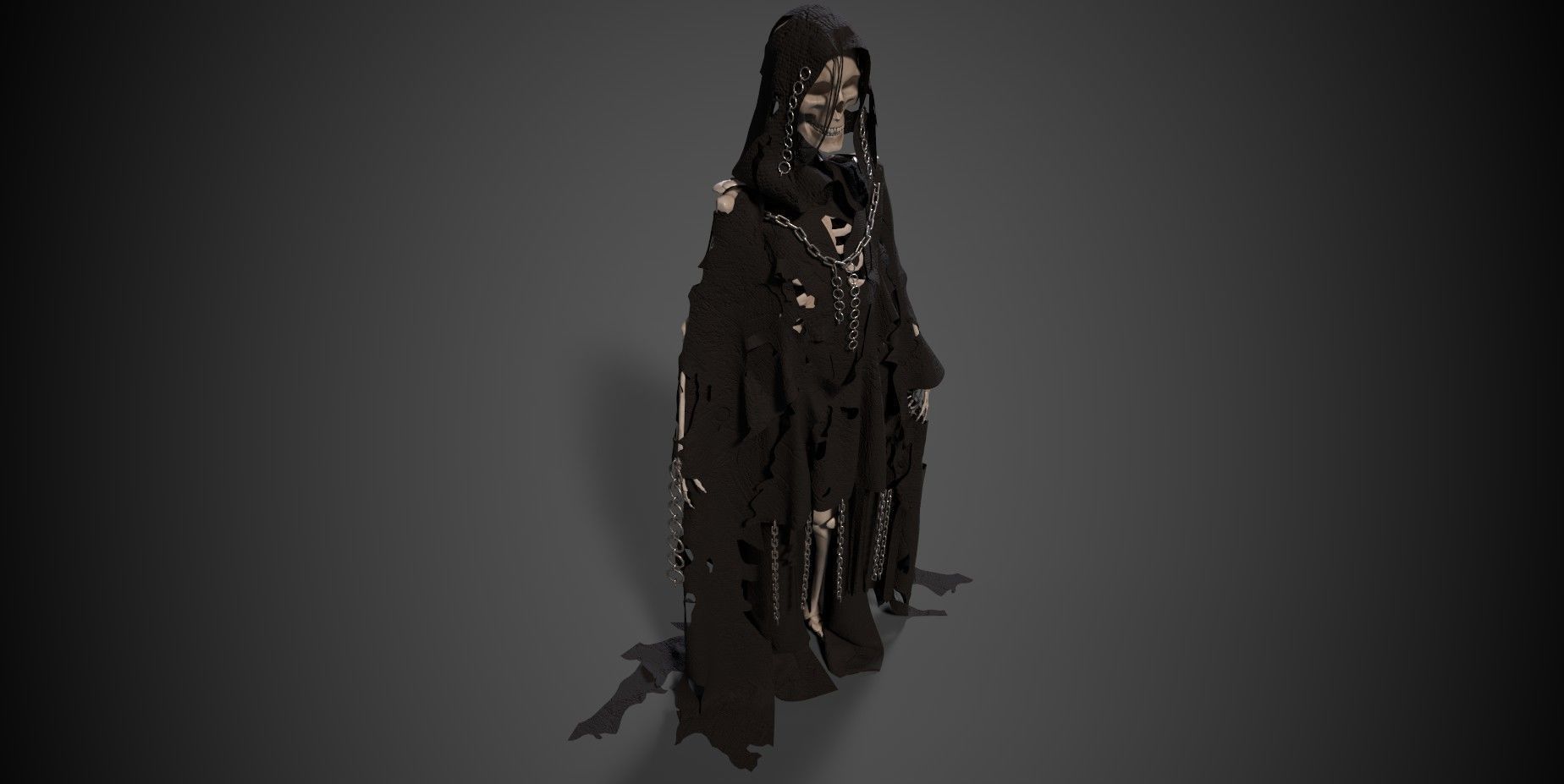 Sceleton in ragged cloth with chains 3D model_1
