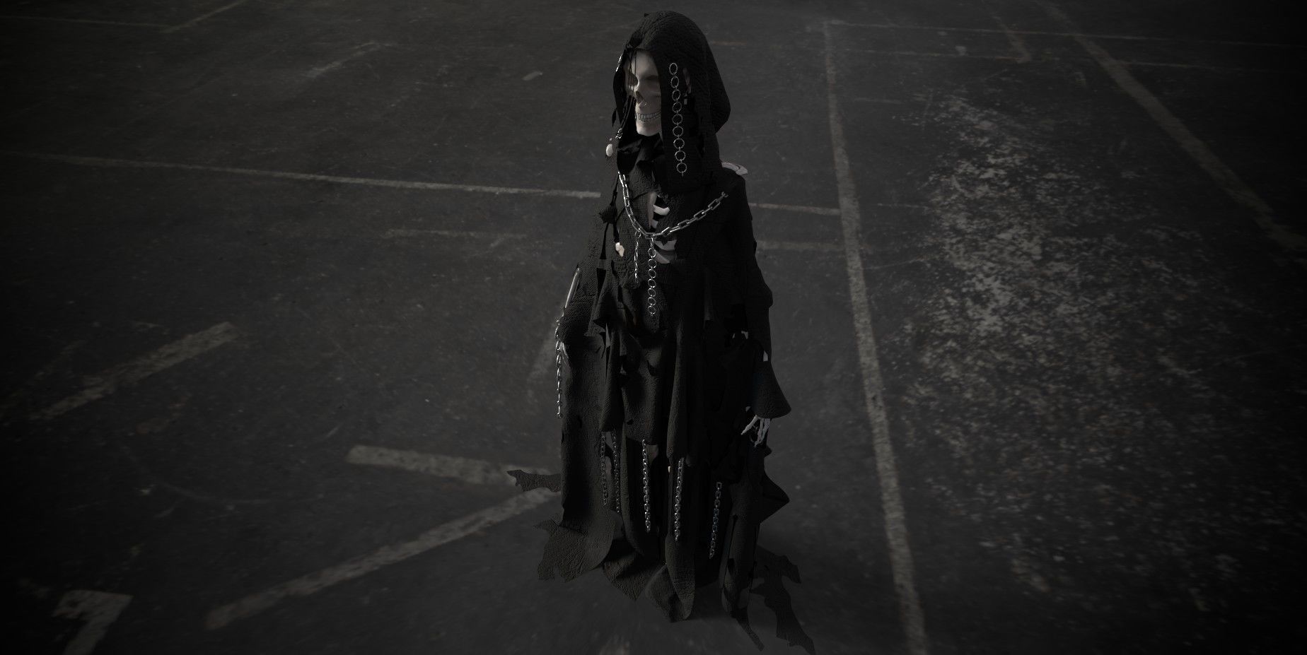 Sceleton in ragged cloth with chains 3D model_6