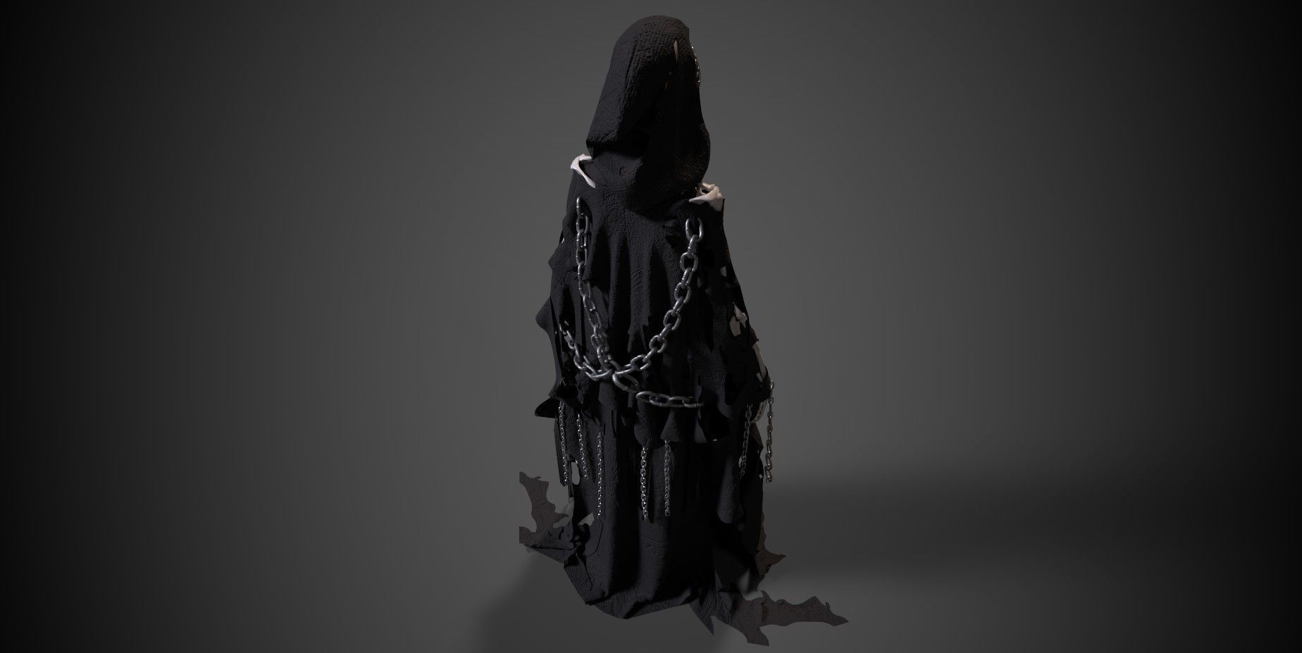 Sceleton in ragged cloth with chains 3D model_2