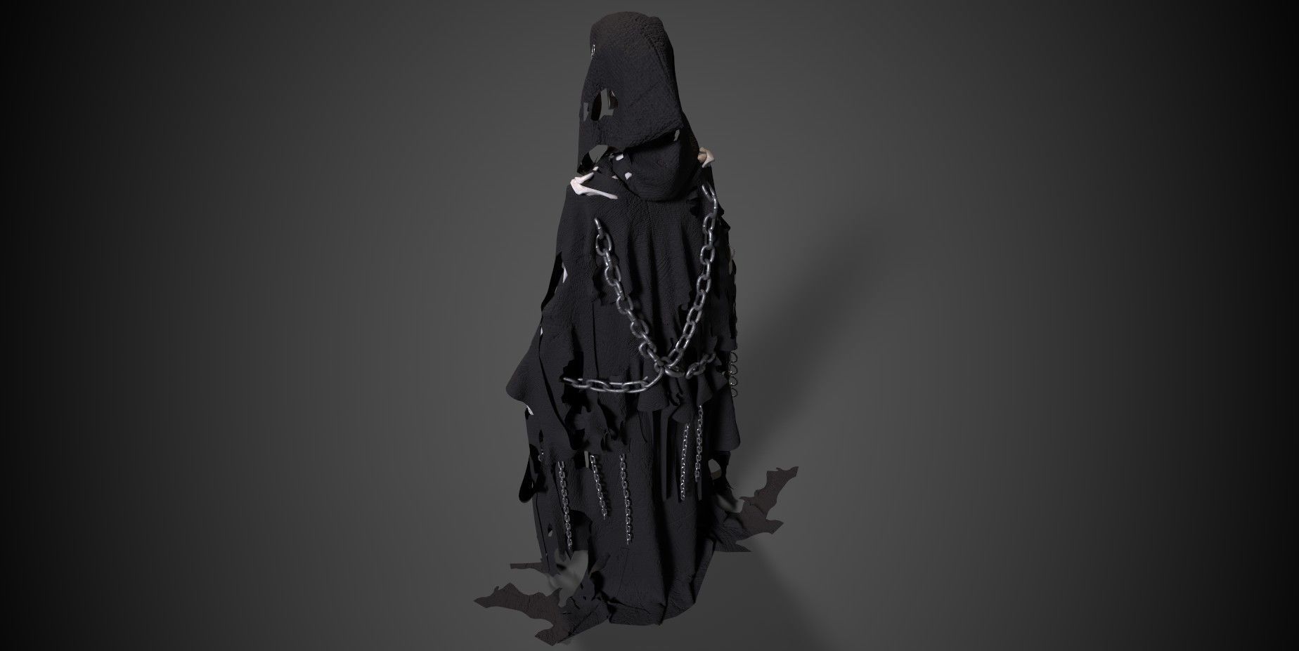 Sceleton in ragged cloth with chains 3D model_3