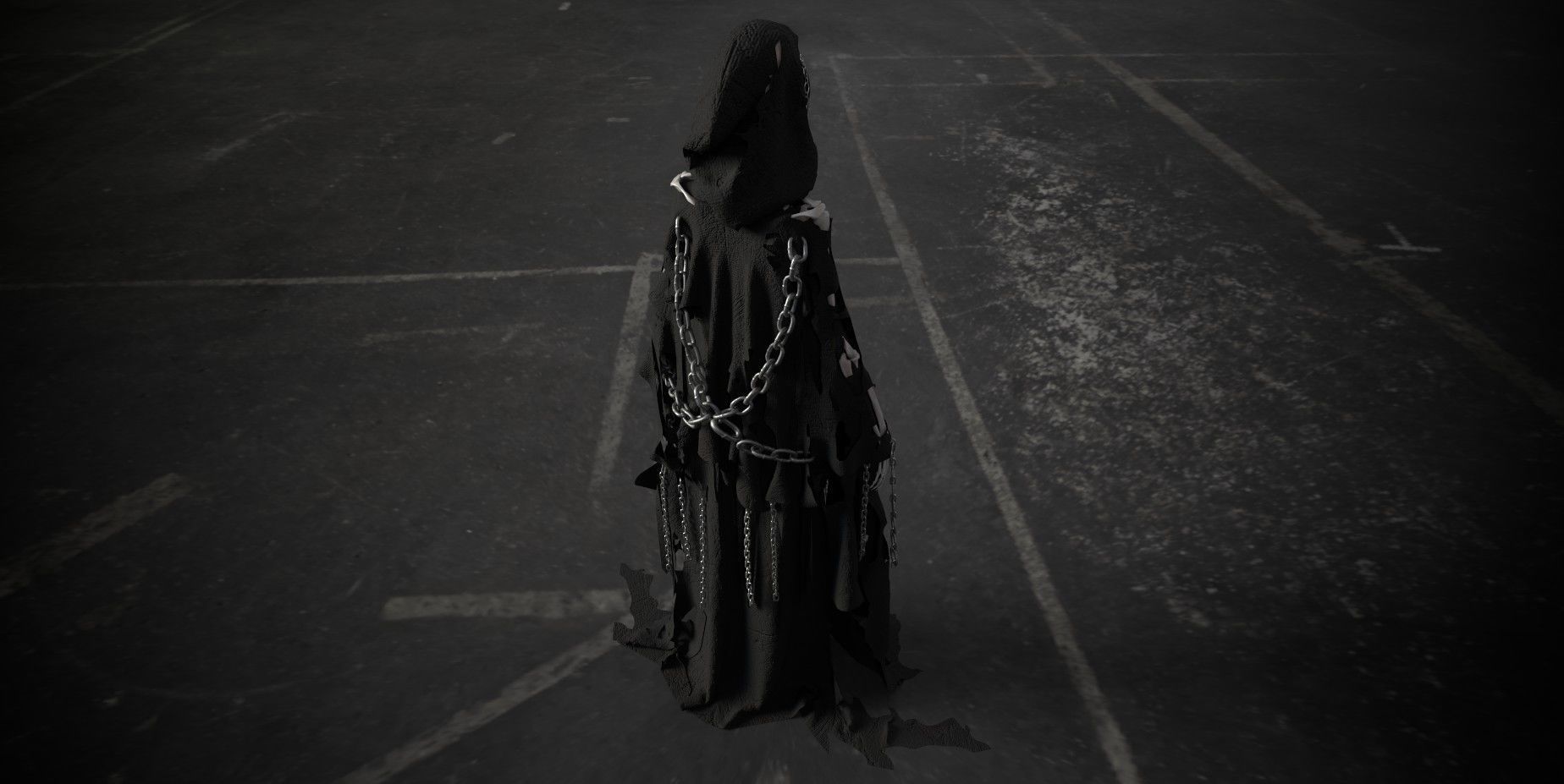 Sceleton in ragged cloth with chains 3D model_7