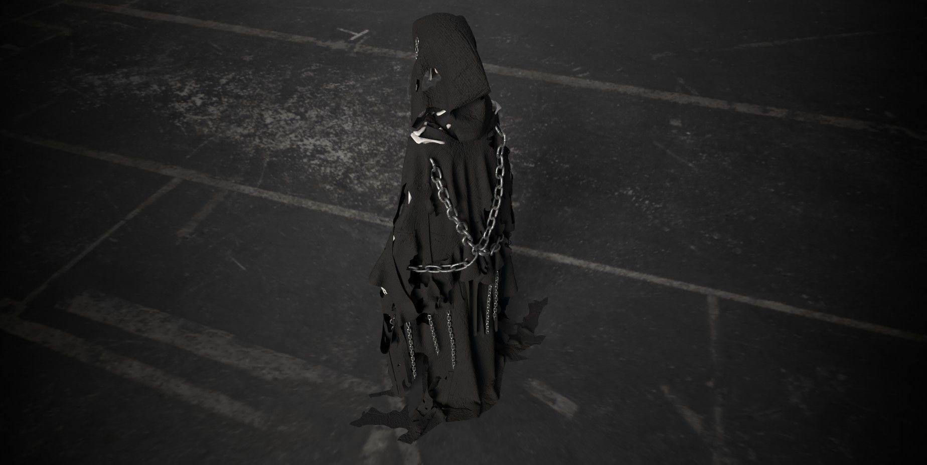 Sceleton in ragged cloth with chains 3D model_8