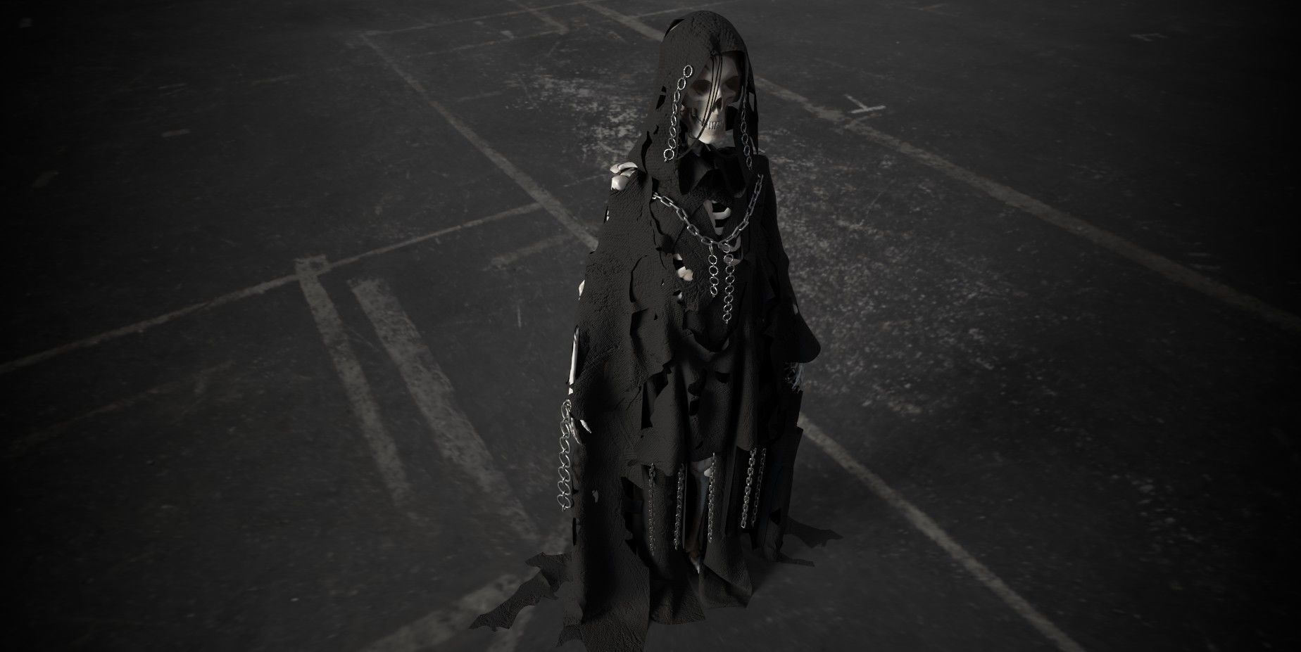 Sceleton in ragged cloth with chains 3D model_5