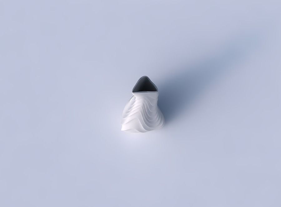 Vase puffy bent triangle with horizontal wavy inverted layers 3D print model_2