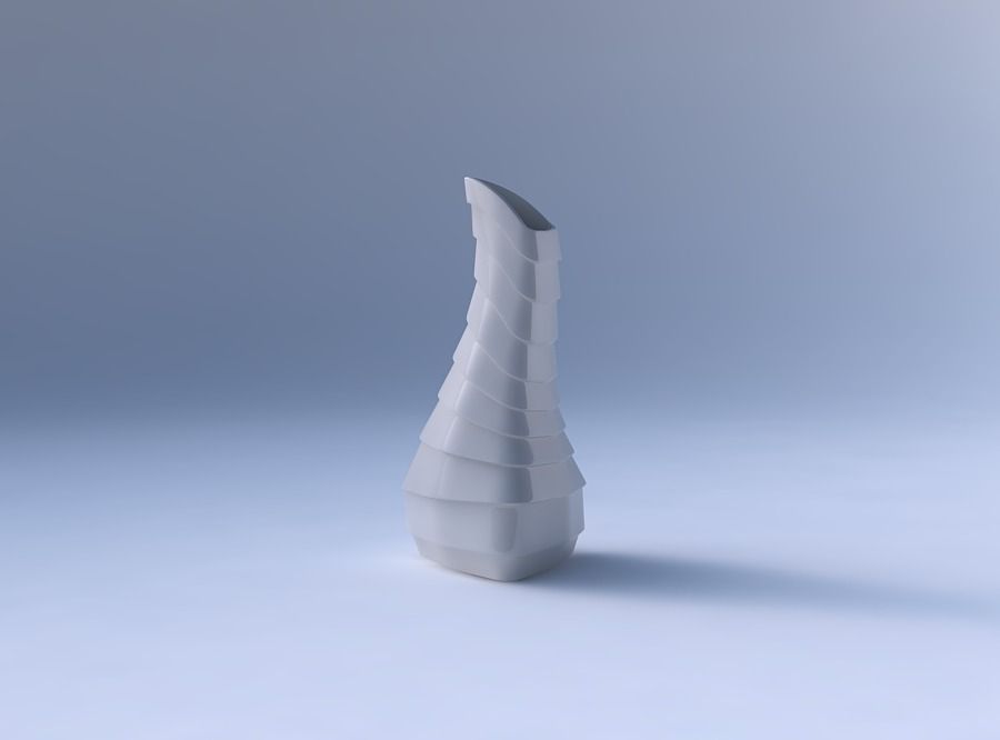 Vase puffy bent triangle with horizontal inverted layers 3D print model_4