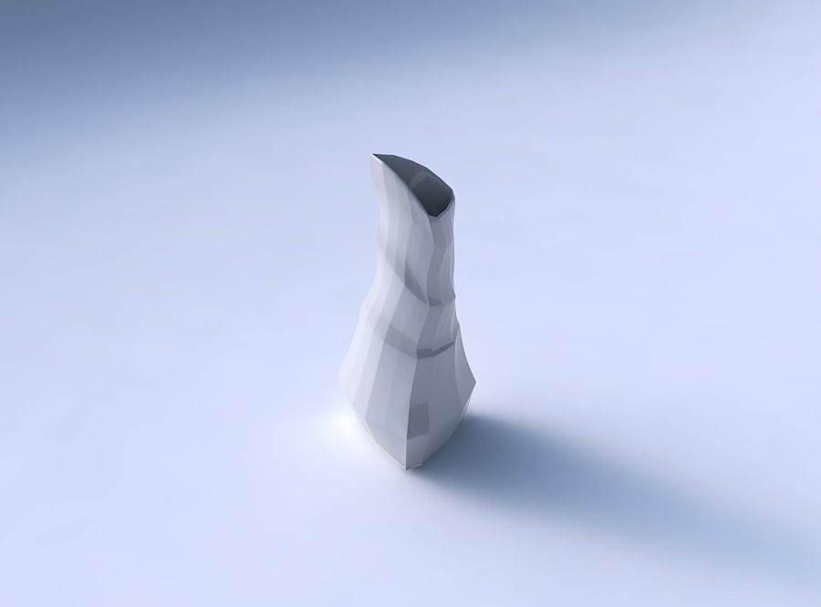 Vase puffy bent triangle with curved creases 3D print model_3