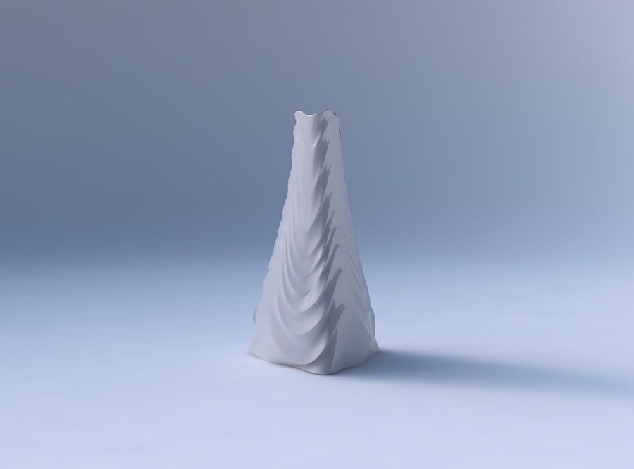 Vase grounded triangle with curved horizontal wavy sections 3D print model_4