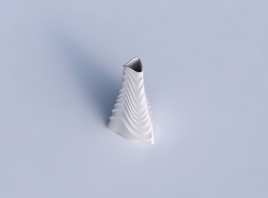 Vase grounded triangle with curved horizontal wavy sections 3D print model_1