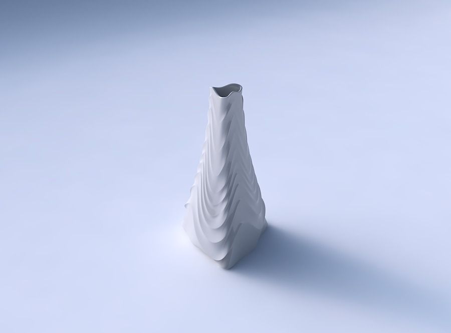 Vase grounded triangle with curved horizontal wavy sections 3D print model_3
