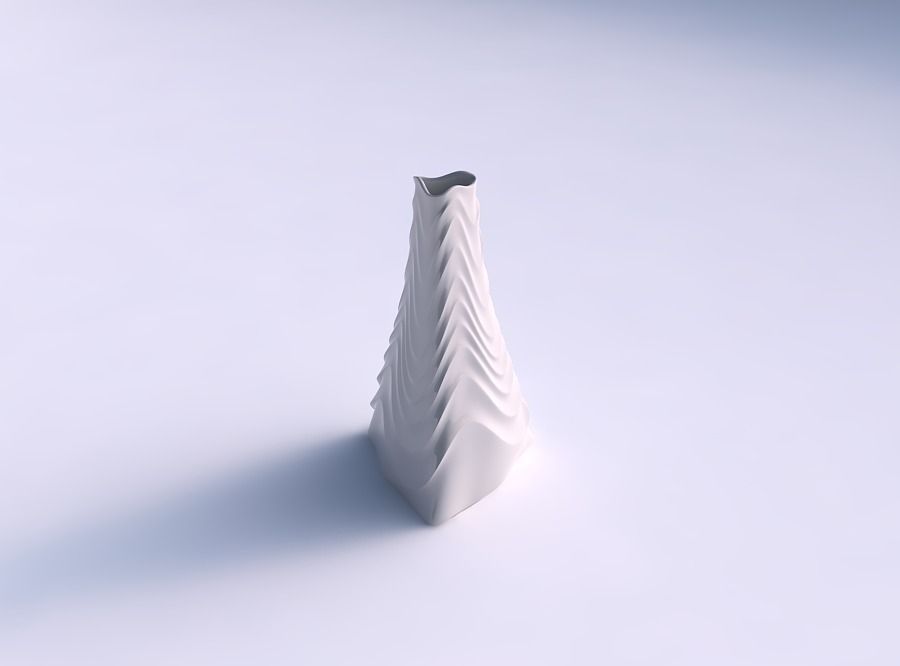 Vase grounded triangle with curved horizontal wavy sections 3D print model_0