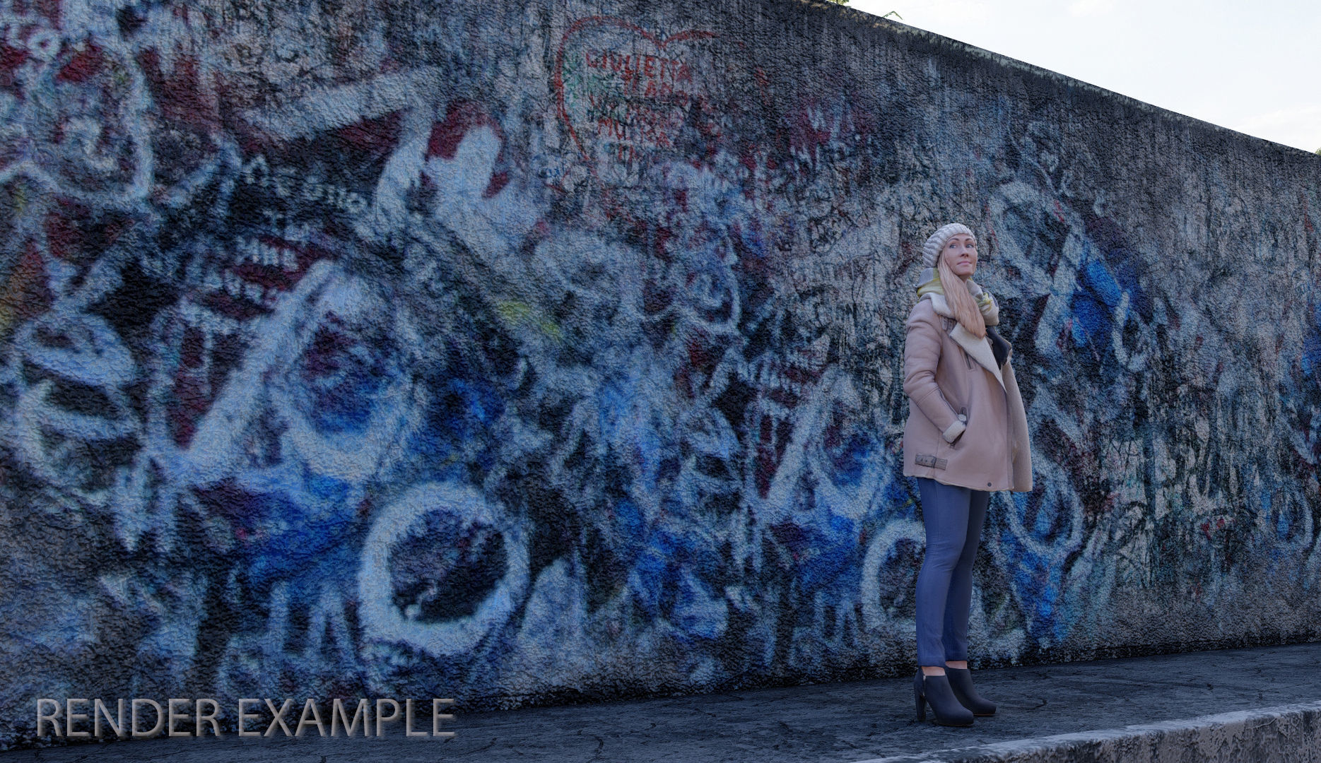 Street Graphity Wall with Sidewalk Low-poly 3D model_12