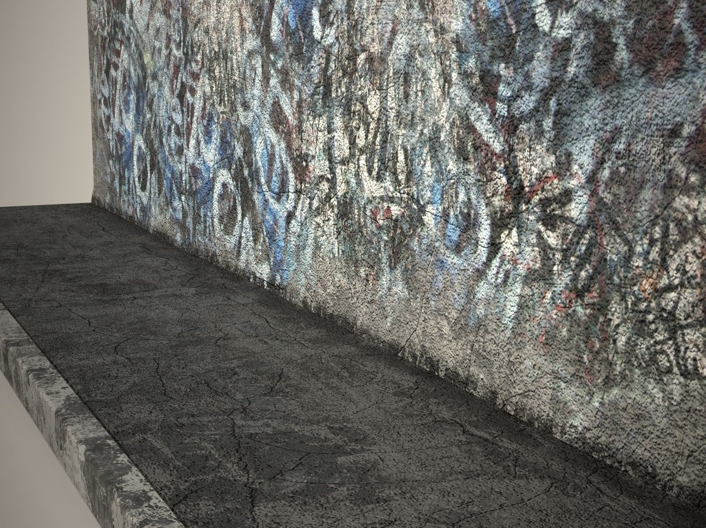 Street Graphity Wall with Sidewalk Low-poly 3D model_3