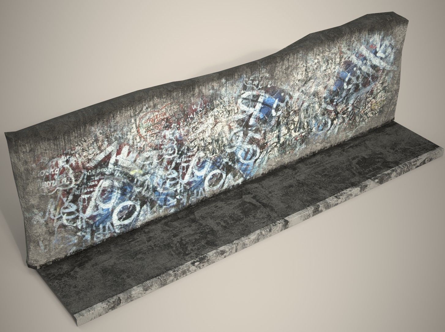 Street Graphity Wall with Sidewalk Low-poly 3D model_2