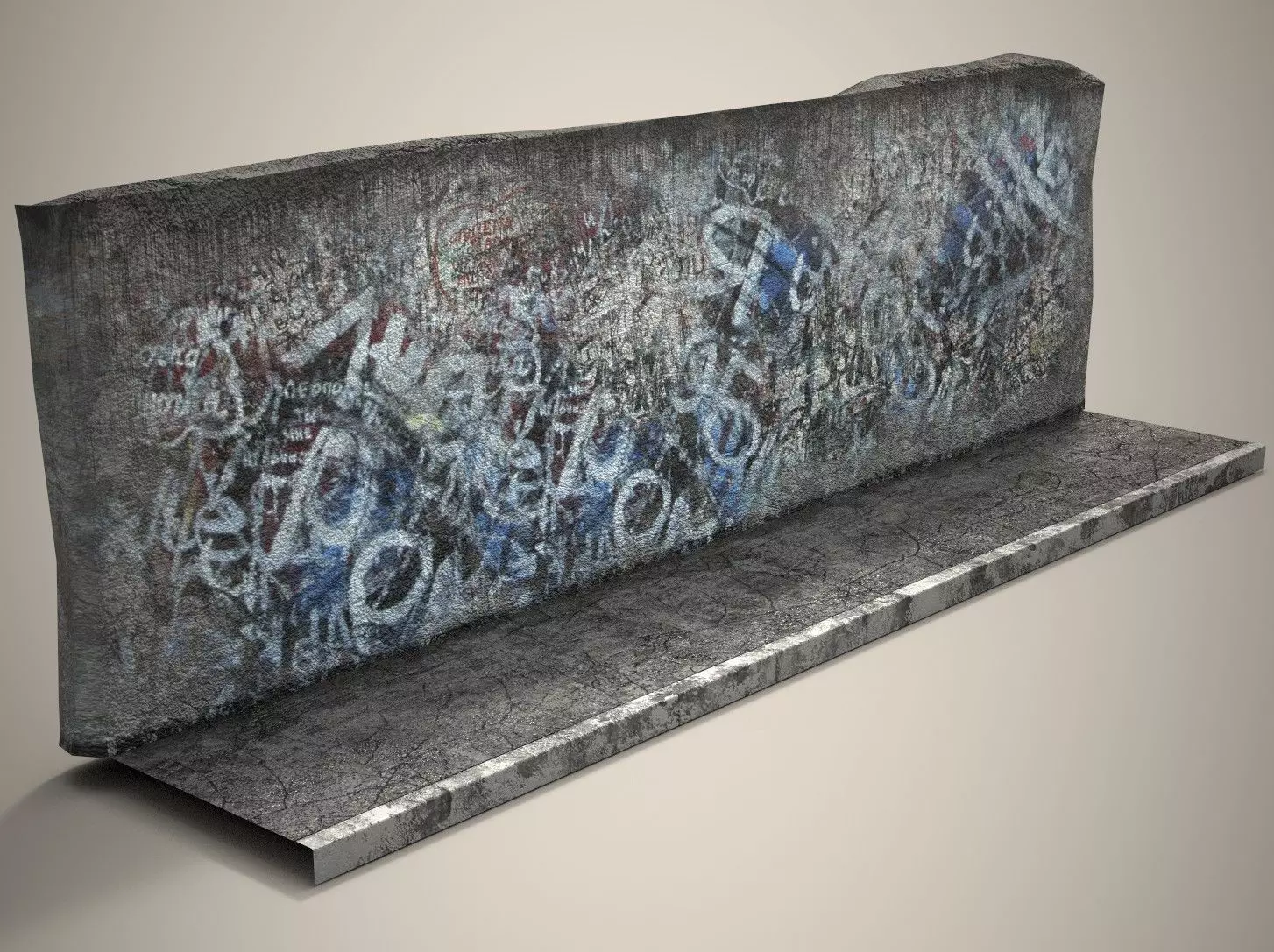 Street Graphity Wall with Sidewalk Low-poly 3D model_0