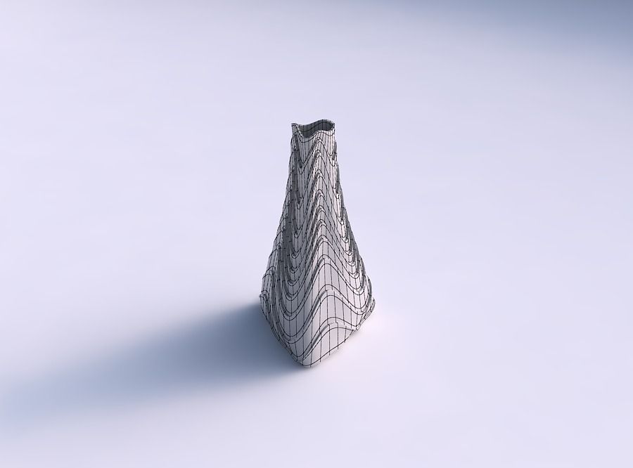Vase grounded triangle with horizontal wavy layers 3D print model_5