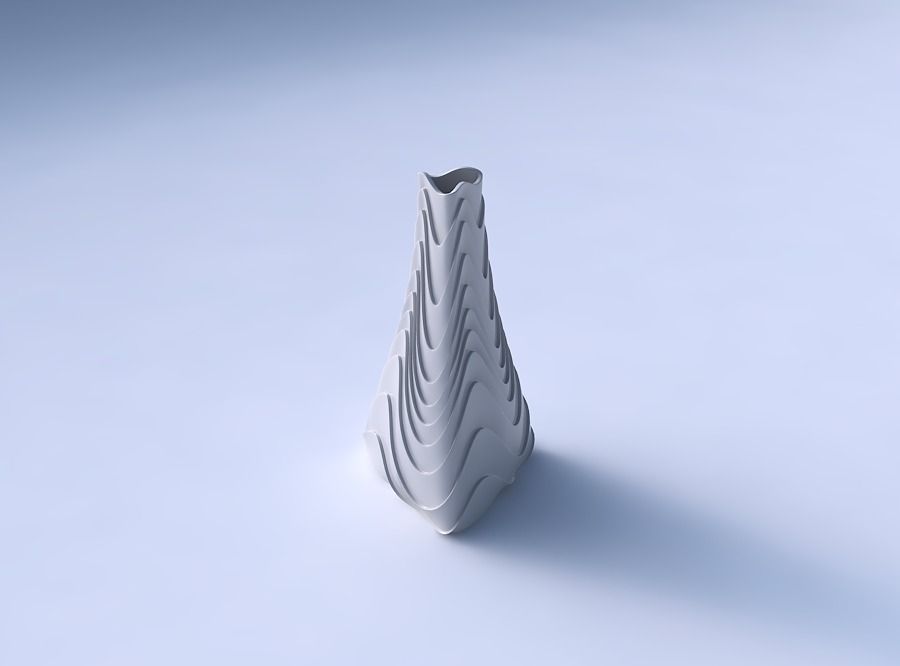 Vase grounded triangle with horizontal wavy layers 3D print model_3