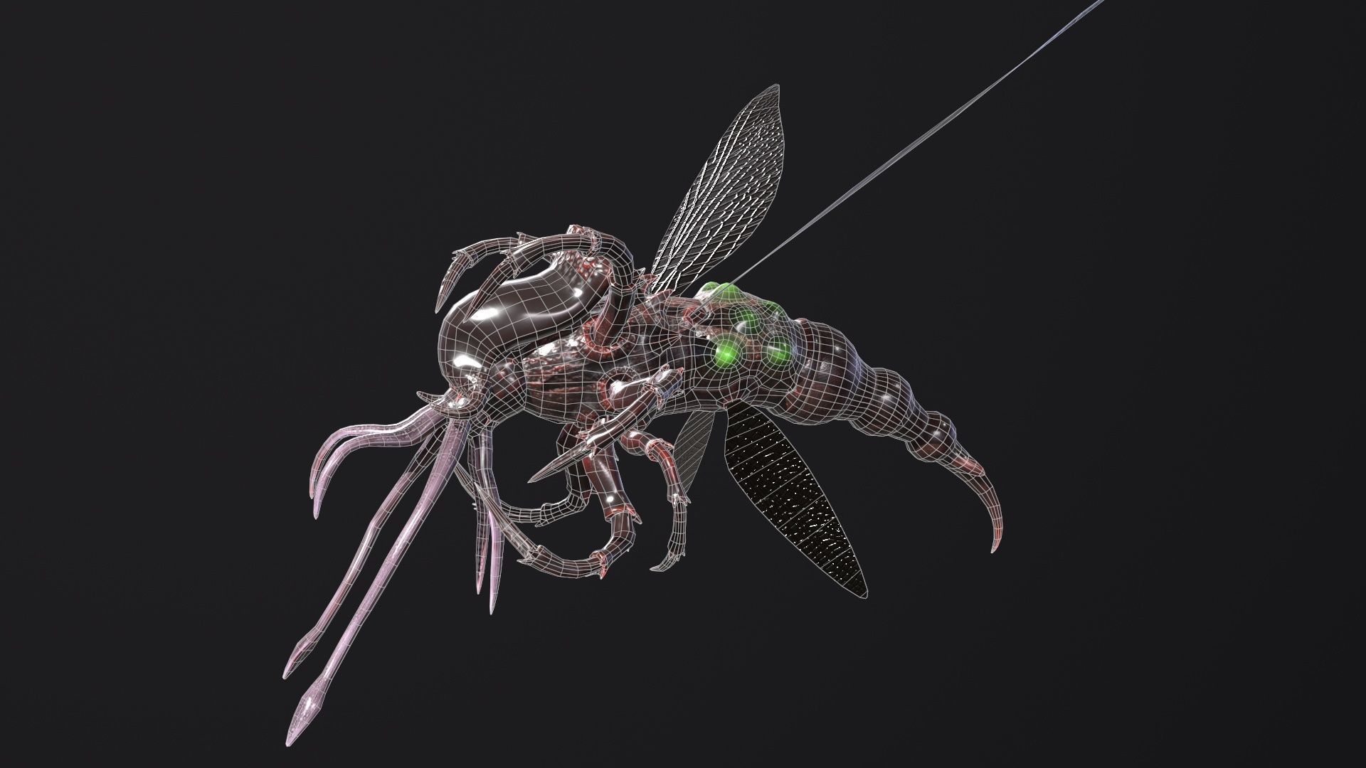 Flying insect Low-poly 3D model_9