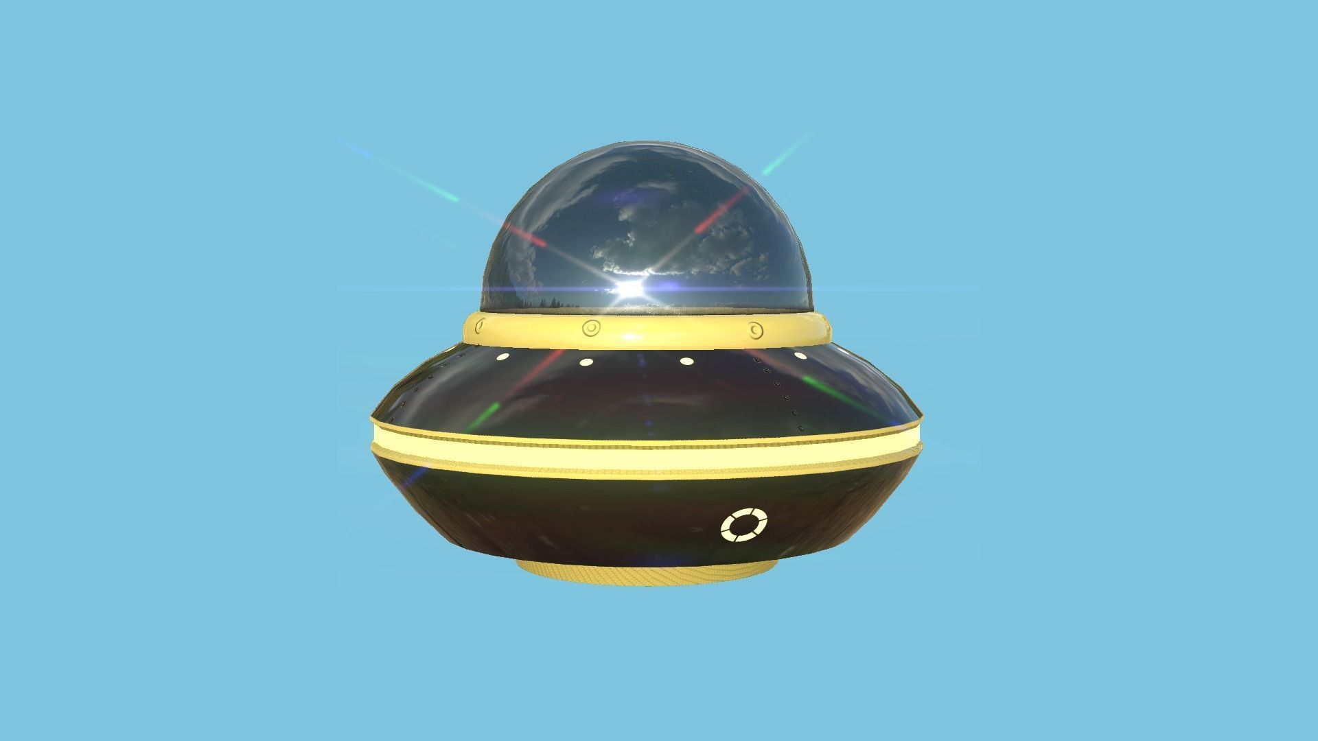 Cartoon UFO A2 - SciFi Flying Saucer - Black Yellow Low-poly 3D model_3